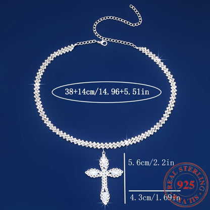 925 Sterling Silver Cross Pendant Necklace – Cubic Zirconia Crystal Sparkle, Luxury Elegant Design, Perfect Gift for Women & Men for Birthday, Christmas & Religious Occasions