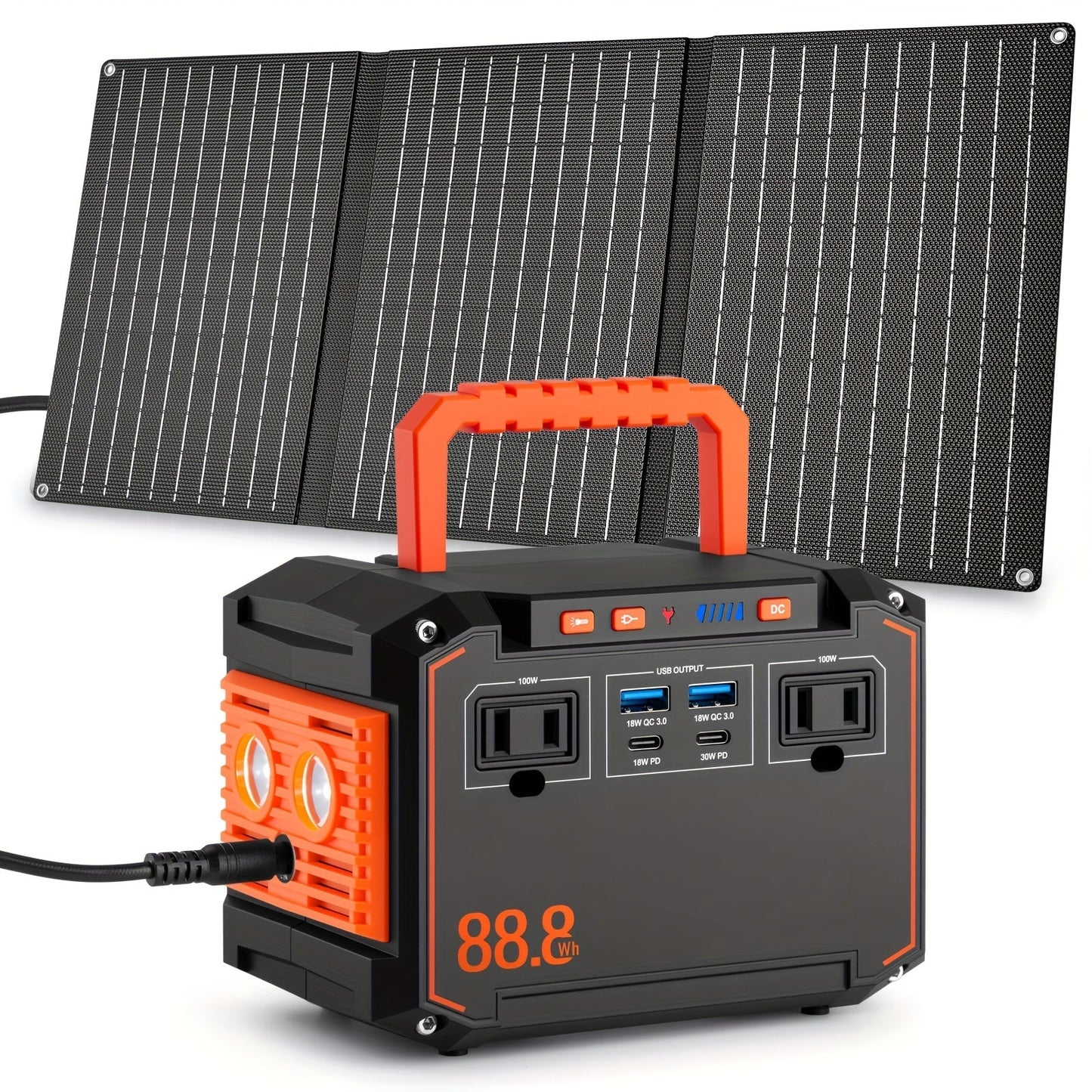 88.8Wh Portable Solar Generator Power Station with 30W Solar Panel – 24000mAh AC/DC/USB-C Backup Battery for Camping, Emergency, CPAP, Fans, Laptops & Outdoor Home Use – Solar Panel Optional