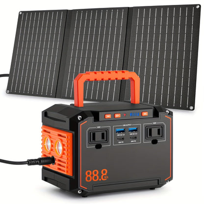 88.8Wh Portable Solar Generator Power Station with 30W Solar Panel – 24000mAh AC/DC/USB-C Backup Battery for Camping, Emergency, CPAP, Fans, Laptops & Outdoor Home Use – Solar Panel Optional