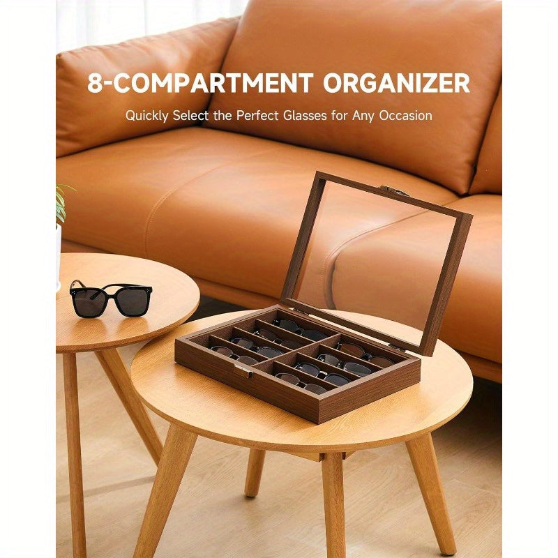 8-Slot PU Leather Eyeglasses Storage Case – Large Capacity Glasses Organizer Box for Sunglasses Reading Glasses, Luxury Household Collection Display Case in Black White Green