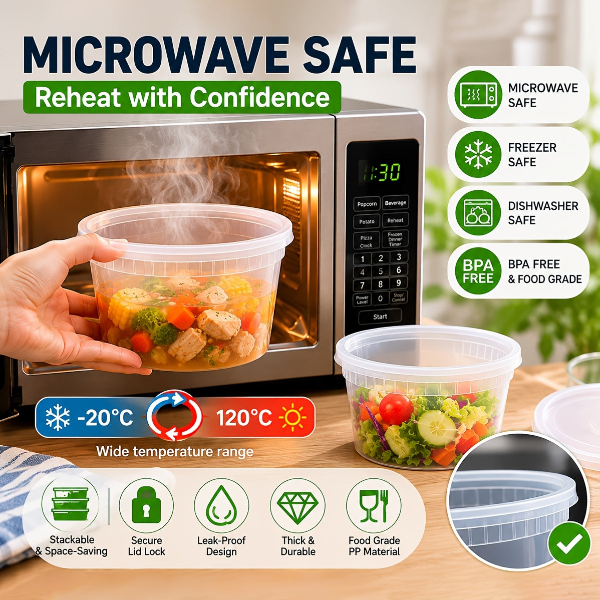 Deli Containers with Lids 48-Pack 16oz BPA-Free Leakproof Stackable, Microwave Dishwasher & Freezer Safe Meal Prep Containers, Sealed Fresh Takeout Packaging Kit for Food Storage & Portion Control
