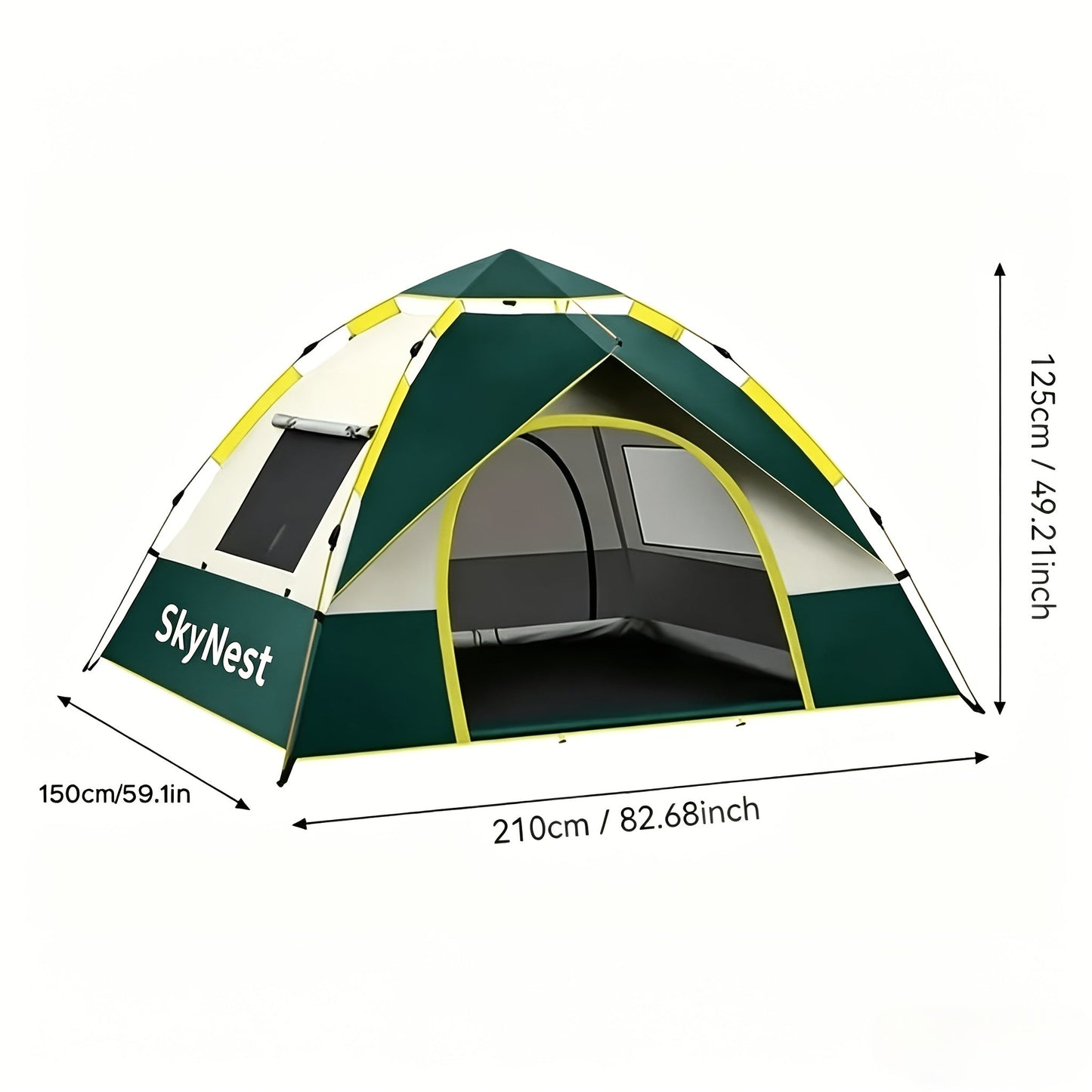 SKYNEST Automatic Instant Setup Camping Tent 1-3 and 3-4 Person All-Season Windproof Lightweight Tent Dual Doors Mesh Windows for Camping Hiking Hunting Travel Outdoor Shelter Green Beige