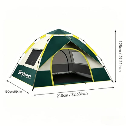 SKYNEST Automatic Instant Setup Camping Tent 1-3 and 3-4 Person All-Season Windproof Lightweight Tent Dual Doors Mesh Windows for Camping Hiking Hunting Travel Outdoor Shelter Green Beige
