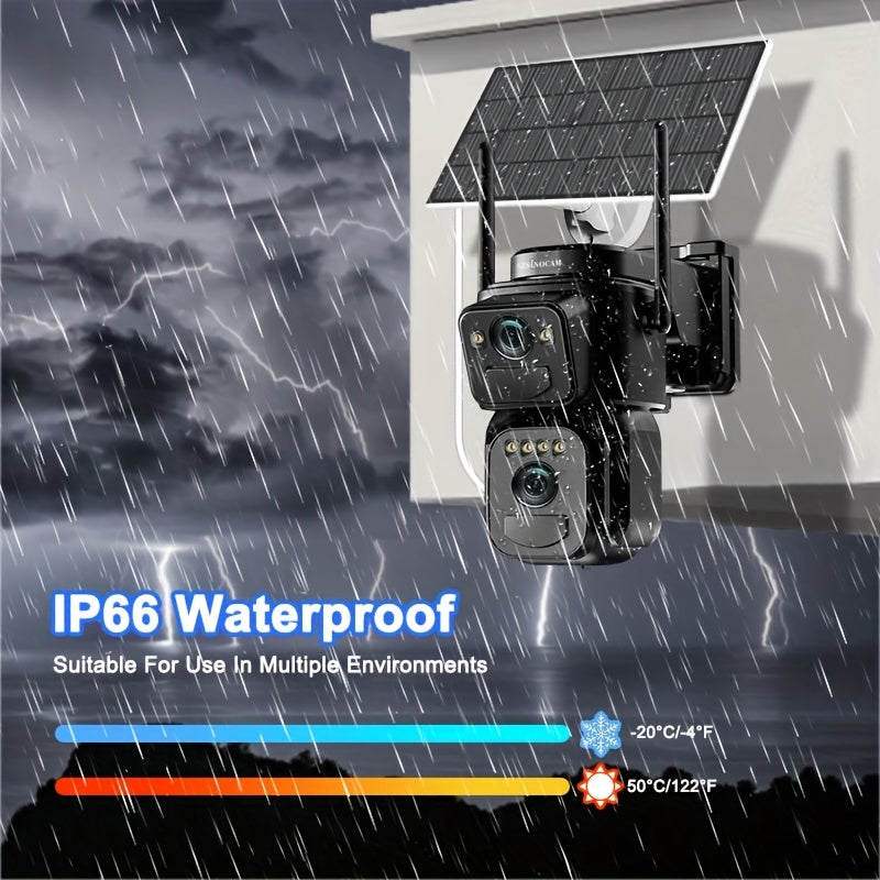2K Solar Security Camera Outdoor WiFi 10x Zoom 360° Pan Tilt IP66 Waterproof CCTV with Spotlight Alarm Color Night Vision Motion Detection Two-Way Audio