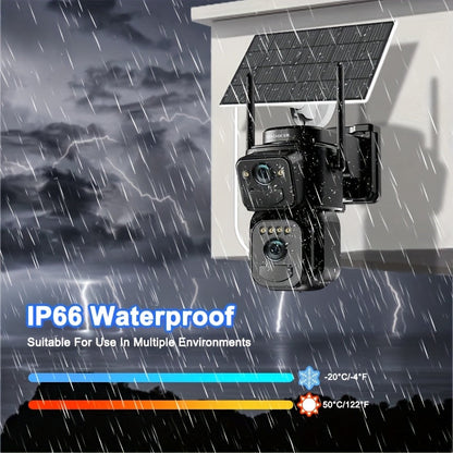 2K Solar Security Camera Outdoor WiFi 10x Zoom 360° Pan Tilt IP66 Waterproof CCTV with Spotlight Alarm Color Night Vision Motion Detection Two-Way Audio