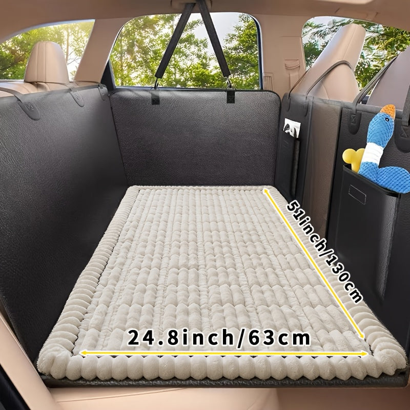Non-Slip Car Dog Mat Heavy Duty Pet Seat Cushion with Rear Extension Pad – Anti-Bite Waterproof Floor Liner for SUV, Sedan & Truck, Fits All Dog Sizes, Easy to Clean Durable Polyester