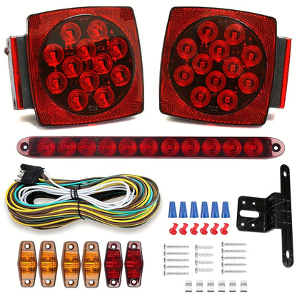 12V LED Trailer Lights Kit Stop Tail Turn Signal License Plate Light for Trailers Under 80" - Square Trailer Tail Lights for Boat Trailer Truck RV Camper Marine with Wiring Options