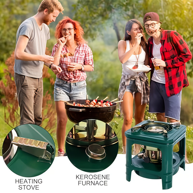 Portable Kerosene Camping Stove with Built-In Burner, Lightweight Paraffin Outdoor Heater & Cooker with Adjustable Flame Control for Camping, Picnics & Barbecues