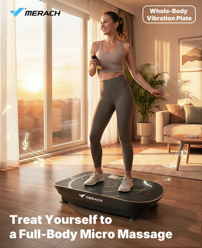 MERACH CV30 Pro Vibration Plate Exercise Machine Auto-Sensing Full Body Workout Platform with Bluetooth Speaker, Resistance Bands, 10 Speed Levels, LED Display, 330-440 lbs Capacity – Home Gym Fitness