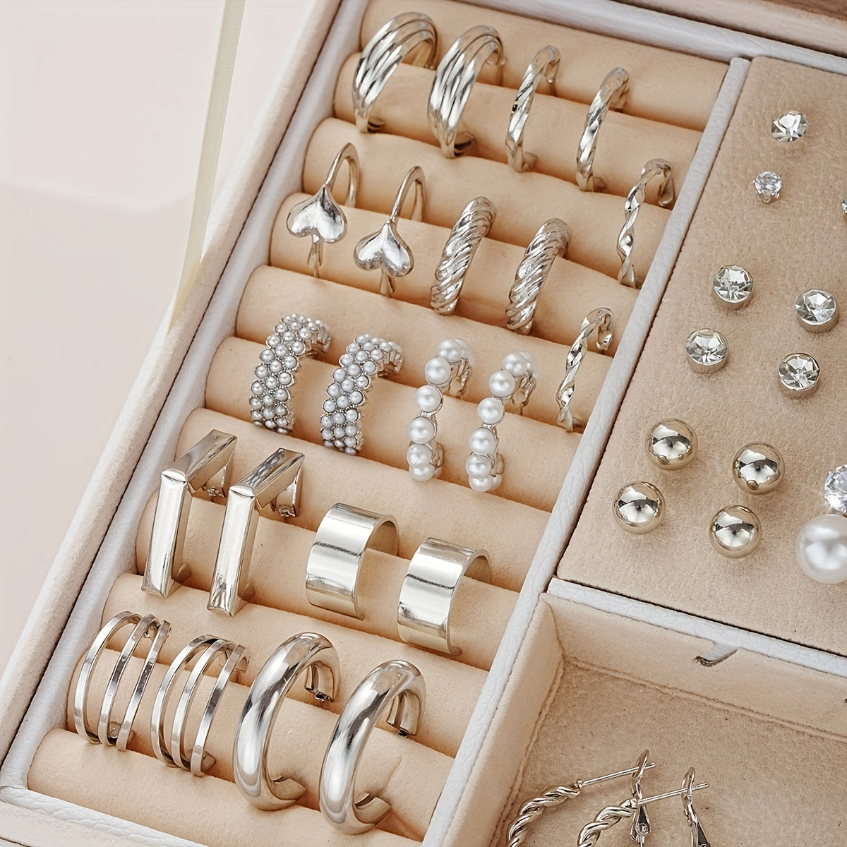 102-Piece Women's Earrings Set - Elegant Imitation Pearl Rhinestone Hoop Ear Cuffs Heart & Geometry Studs, Stainless Steel Hypoallergenic Fashion Jewelry for Daily Wear Parties Dates & Gifts