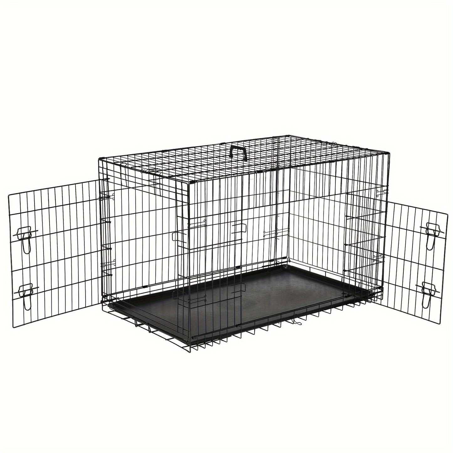Folding Metal Wire Dog Crate Double Door with Divider Panel Leak-Proof Pan Tray Pet Kennel Indoor Outdoor Travel Small Medium Large XL Dogs 4 Sizes