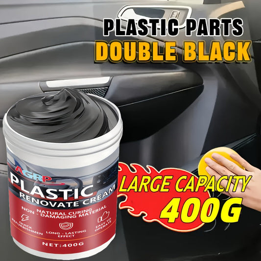 Car Plastic Trim Restorer Wax 400g – High Gloss UV-Resistant Polish for Dashboard Bumper Tire & Exterior Trim, Anti-Fade Interior & Exterior Car Detailing Paste, Non-Greasy Fast-Drying