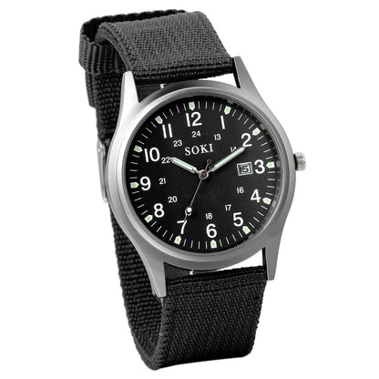 Men's Outdoor Sports Quartz Watch with Nylon Strap – Luminous Dial 24-Hour Military Scale Calendar Function, Lightweight Alloy Case, Multiple Colors Available, Casual Business Adventure Gift Watch for Men