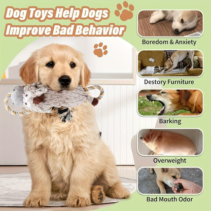 Elastic Stretch Donkey Plush Squeaky Dog Toy – Durable Tug & Chew Toy for Small, Medium & Large Dogs, Textured Spikes, No Batteries Required, Soft Gray & White Animal Design