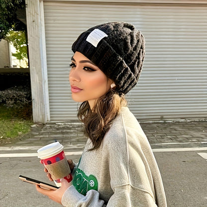 2 Pack Winter Knit Beanies for Women Men, Candy-Colored Chunky Cable Knit Warm Hats with Ear Protection, Loose Fit Slouchy Beanie for Outdoor Street Wear Cold Weather