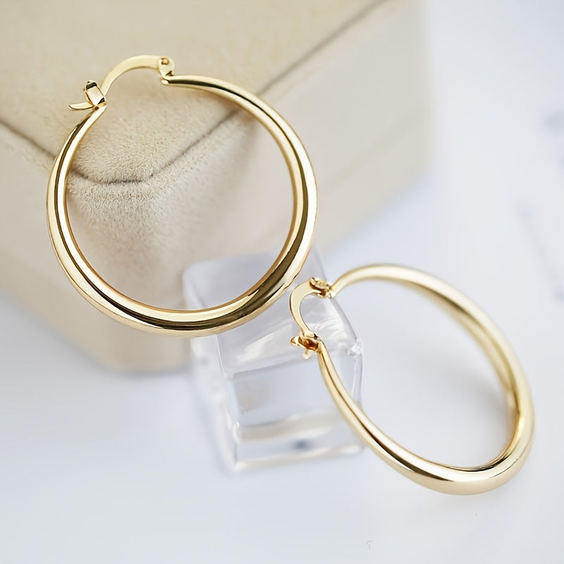 Gold Plated Copper Circle Hoop Earrings 2 Pairs – Twisted & Smooth Finish Elegant Women's Earrings, Lightweight Everyday Jewelry for Daily Wear, Party & Vacation Gift for Her