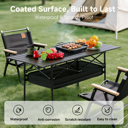 Portable Folding Camping Table Aluminum Lightweight Outdoor Picnic Table with Mesh Storage Bag & Carry Bag – Height Adjustable 37.4", Easy to Store, for Camping, Beach, Backyard, BBQ, Party & Patio