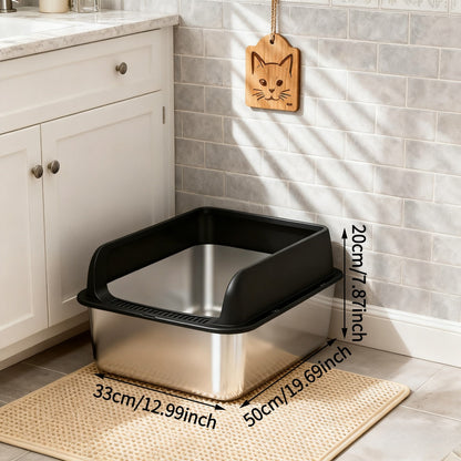 Stainless Steel Cat Litter Box Odor-Proof High-Sided Metal Litter Tray – Non-Stick Leak-Proof Easy Clean Indoor Cat Toilet for Large Medium Small Cats, Multiple Sizes & Colors