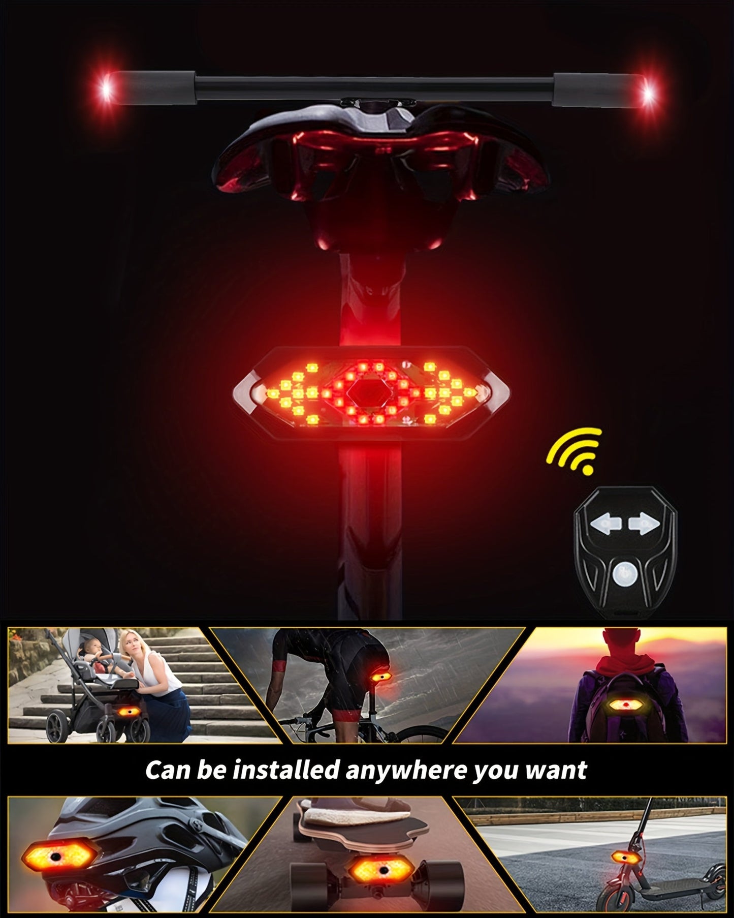 Bike Tail Light with Turn Signals USB Rechargeable 120 Lumens 5 Modes Wireless Remote Control LED Safety Rear Light for Road Mountain Commuter Bike Adults Kids Men Women Cycling
