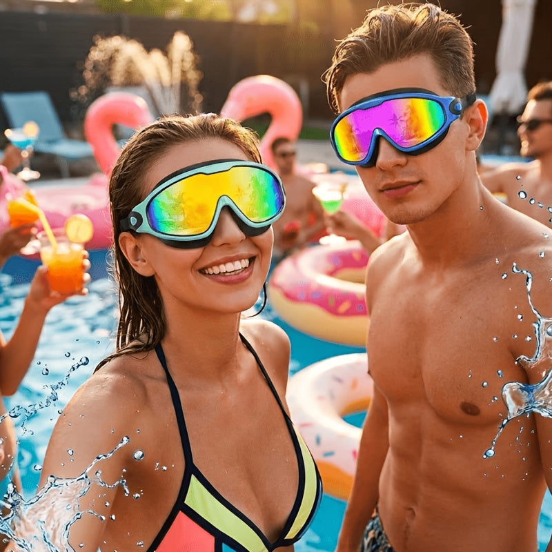 Anti-Fog Swim Goggles Wide View Mirrored UV Protection – No-Leak Swimming Goggles for Adults Men Women Youth with Earplugs, Nose Clip & Phone Pouch, Triathlon Pool Gear
