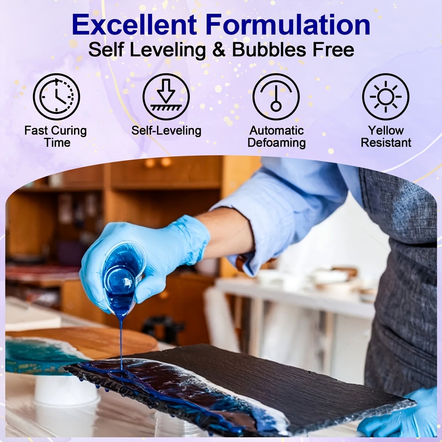 Clear Epoxy Resin Kit, No Yellowing No Bubble High Gloss Casting & Coating Resin with Mixing Tools & Gloves, 1:1 Ratio Art Resin for Jewelry Making, Countertops, River Tables, Coasters & DIY Crafts