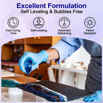 Clear Epoxy Resin Kit, No Yellowing No Bubble High Gloss Casting & Coating Resin with Mixing Tools & Gloves, 1:1 Ratio Art Resin for Jewelry Making, Countertops, River Tables, Coasters & DIY Crafts
