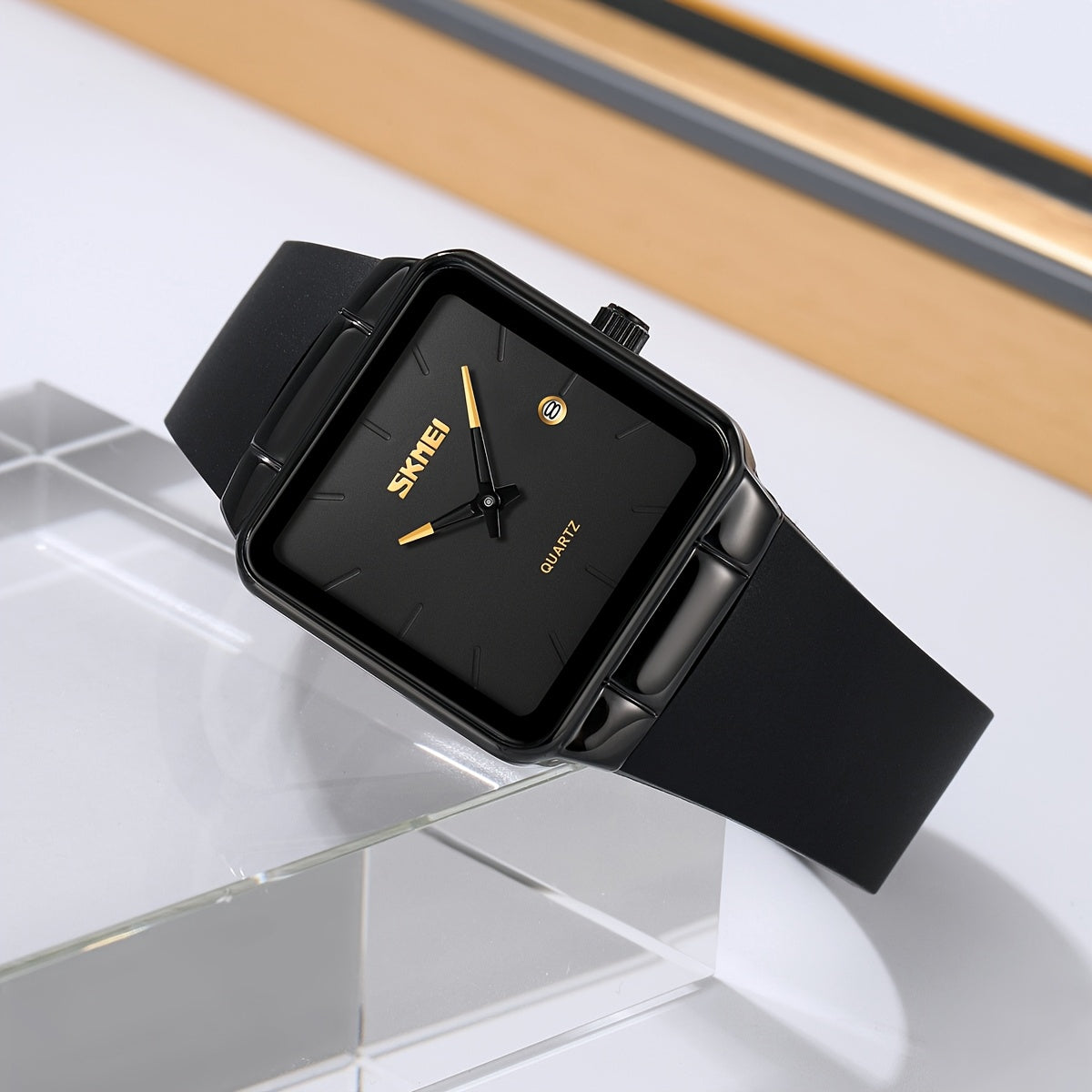 SKMEI Women's Square Quartz Watch Slim Minimalist Elegant Alloy Case Ladies Fashion Wristwatch Daily Wear Gift for Her Gold Black Rose Gold