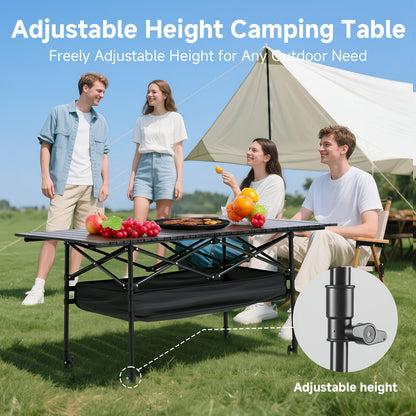 Portable Folding Camping Table Aluminum Lightweight Outdoor Picnic Table with Mesh Storage Bag & Carry Bag – Height Adjustable 37.4", Easy to Store, for Camping, Beach, Backyard, BBQ, Party & Patio