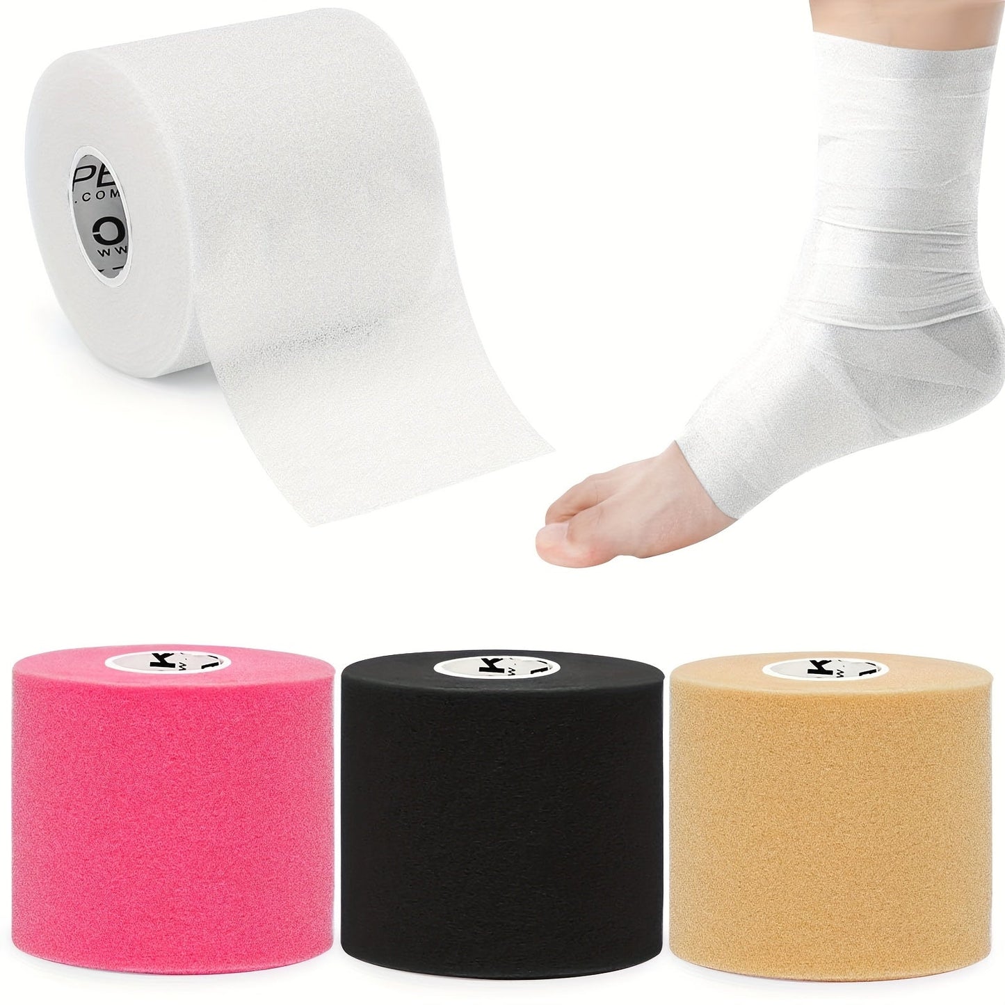 Pre Wrap Tape 4-Rolls Athletic Foam Underwrap for Sports - Protect Ankles Wrists Hands Knees, 2.75 Inch x 30 Yards Each Roll, OK TAPE Sports Underwrap