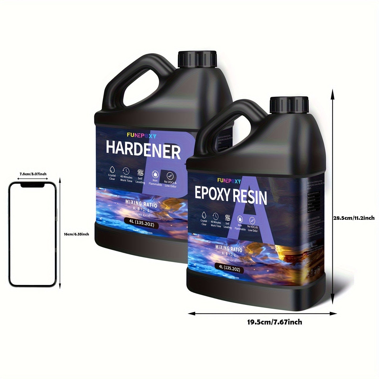 FUNEPOXY Crystal Clear Epoxy Resin Kit 1:1 Self-Leveling High-Gloss Finish for Tabletop Bar Top Live Edge Tables Casting Resin Art Jewelry Making 16oz 32oz 64oz 1 Gallon 2 Gallon