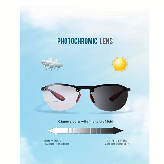 KDEAM Photochromic Polarized Sunglasses for Men & Women – Frameless Oval TR90 Lightweight Frame, Auto-Darkening TAC Lens, UV400 Protection, Mirrored Finish, Includes Hard Case & Cloth