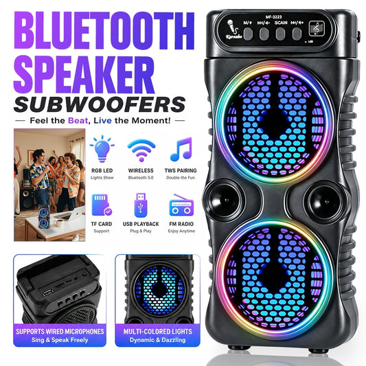 Portable Party Bluetooth Speaker with LED Light Show – Subwoofer Hi-Fi Stereo, Karaoke, BT/USB/TF/FM/AUX/TWS for Outdoor, Travel & Party