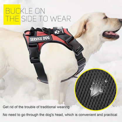 No-Pull Dog Harness Set Reflective Vest with 5 Patches – Adjustable Soft Oxford Mesh Service Dog Harness Front & Back Clip for Small Medium Large Dogs XS to XL