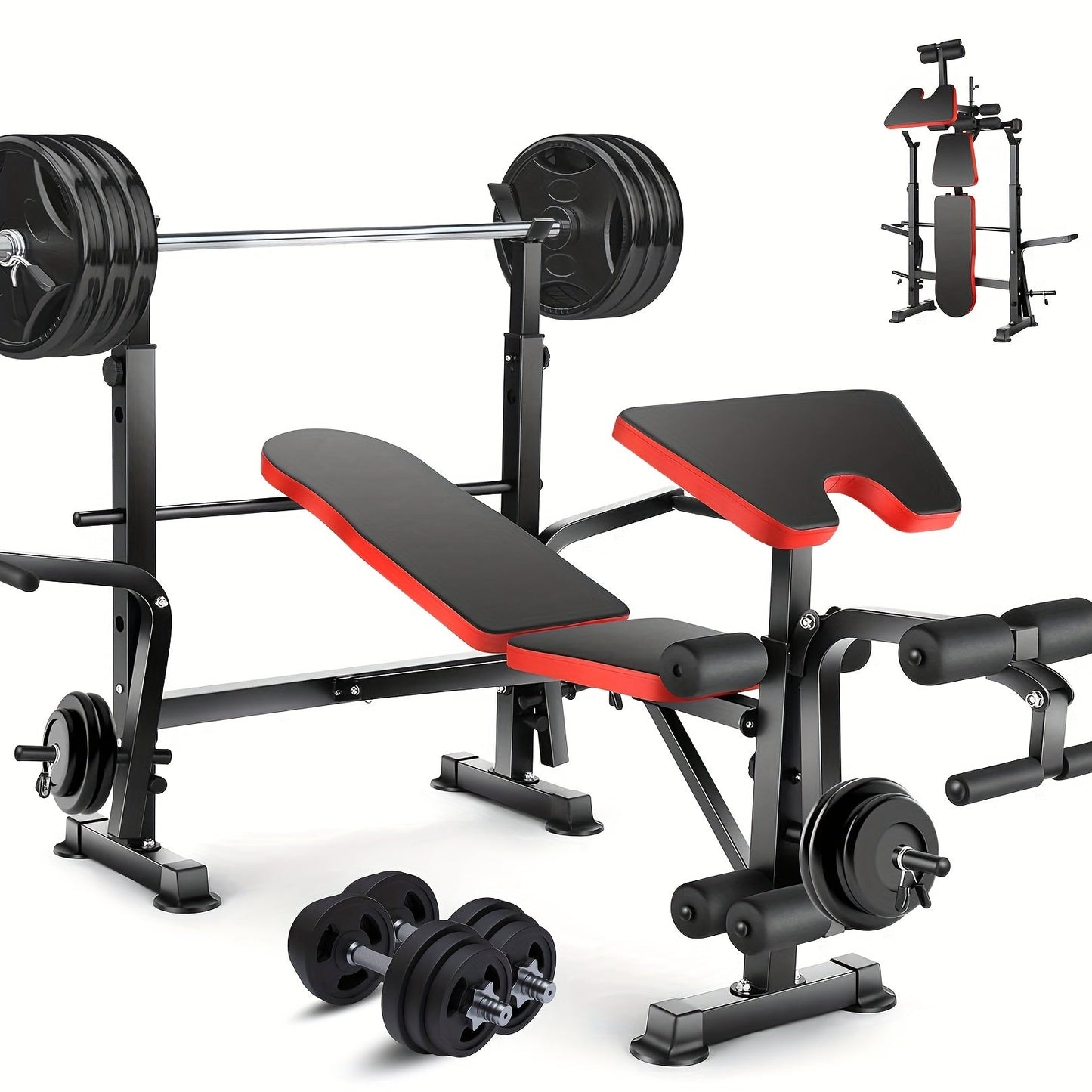 Adjustable Foldable Weight Bench Set with Squat Rack, Leg Developer & Preacher Curl Pad – All-in-One Home Gym Bench Press for Full Body Strength Training, Up to 1200 LBS