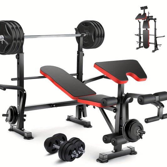 Adjustable Foldable Weight Bench Set with Squat Rack, Leg Developer & Preacher Curl Pad – All-in-One Home Gym Bench Press for Full Body Strength Training, Up to 1200 LBS