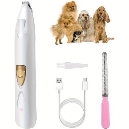 Dog Grooming Clippers Electric Pet Paw Trimmer with LED Light, USB Rechargeable Low Noise Dog & Cat Hair Shaver for Eyes, Face, Ears & Paws – Professional Cordless Pet Grooming Kit