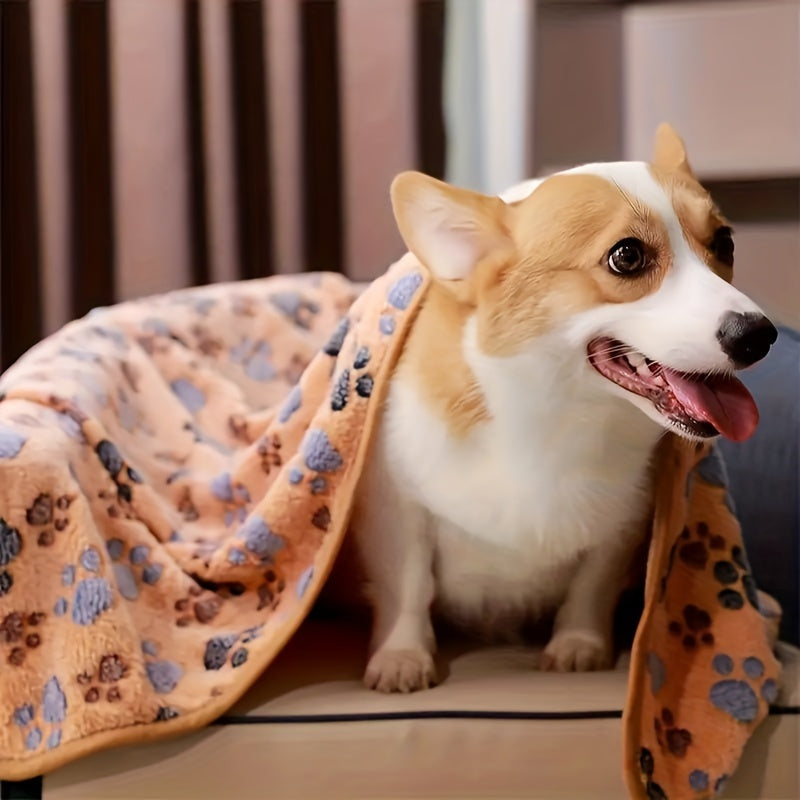 Soft Coral Fleece Pet Blankets for Dogs and Cats 3-Pack - 100% Polyester Paw Print Design Machine Washable, All-Season Throw Blanket for Small Medium Large Breeds, Cozy Pet Bed Cover