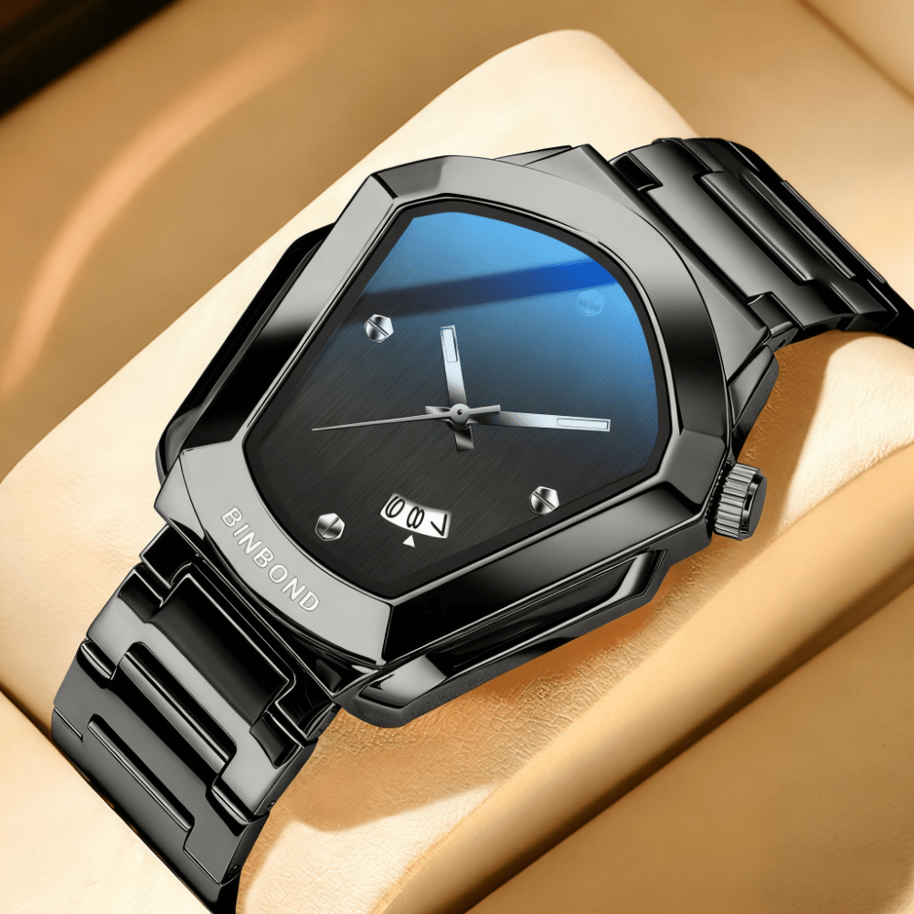Men's Minimalist Quartz Watch with Irregular Dial & Calendar - Slim Business Wristwatch Alloy Case Metal Strap for Men, Office Casual Daily Wear, Birthday & Gift