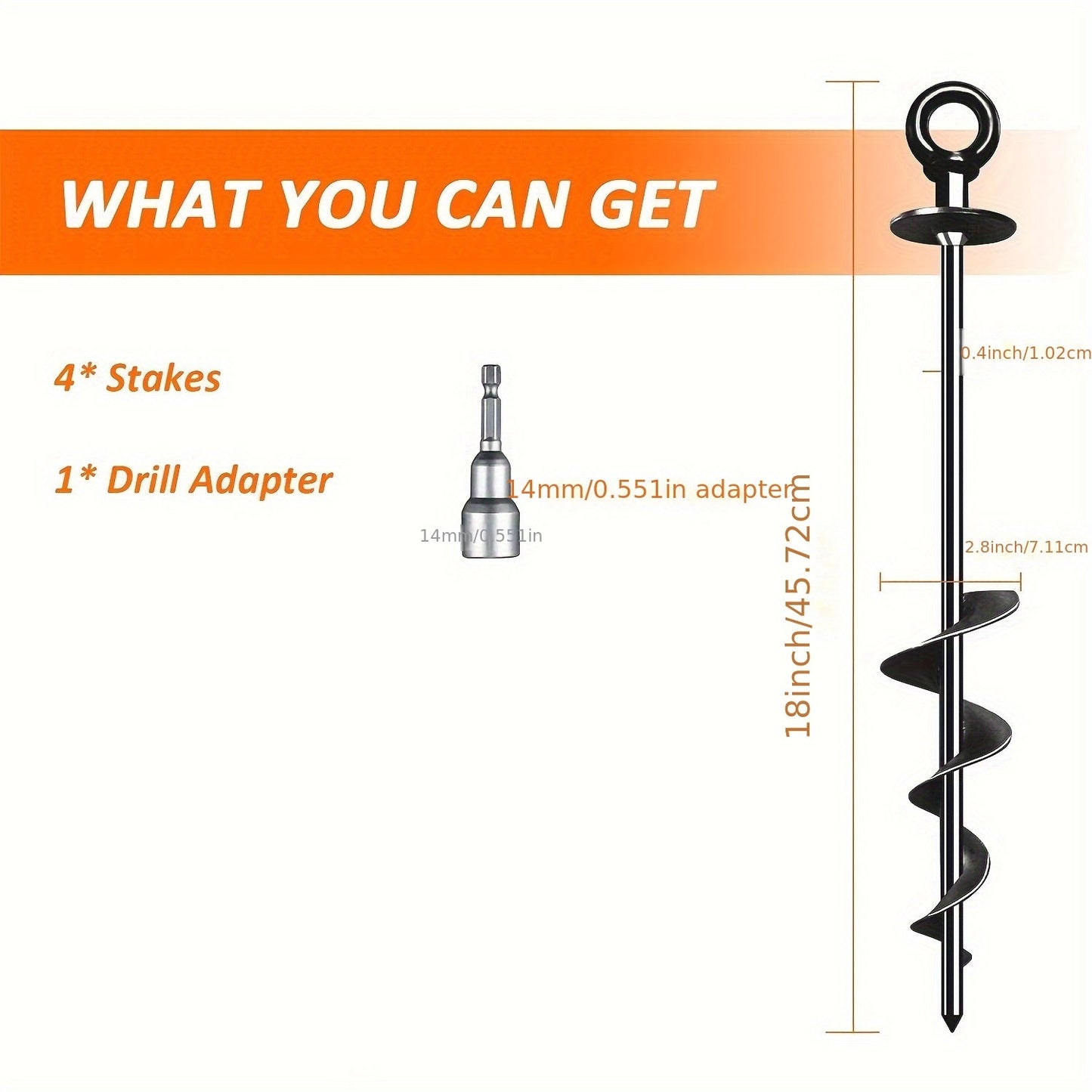 18 Inch Heavy-Duty Spiral Ground Anchors Carbon Steel – 4 or 6 Pack Screw-In Earth Auger Stakes for Tent, Trampoline, Dog Tie-Out, Garden & Outdoor Camping Secure Anchoring