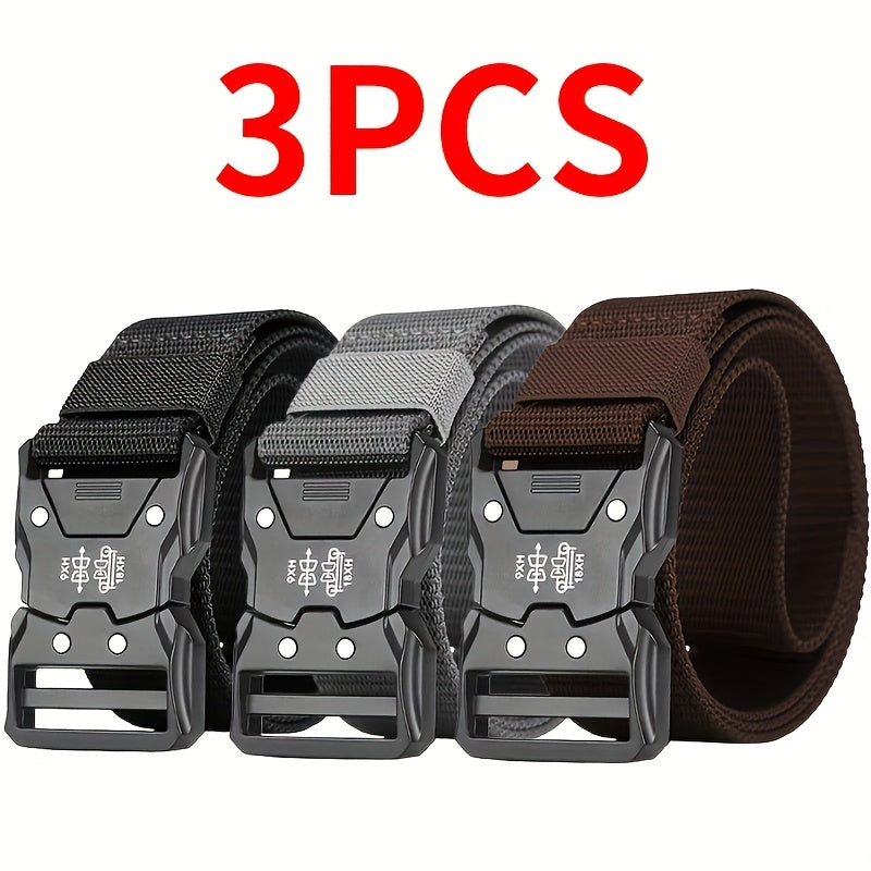 Men's Nylon Belt Set 3 Pack Quick-Release Buckle 4 Colors 49.2 Inch Durable Sports Casual Belt for Men - Everyday Outdoor Hiking Work Tactical Belt Gift for Him