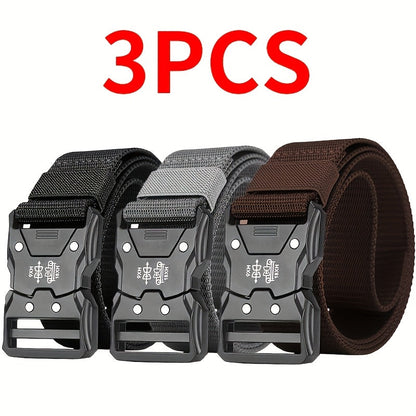 Men's Nylon Belt Set 3 Pack Quick-Release Buckle 4 Colors 49.2 Inch Durable Sports Casual Belt for Men - Everyday Outdoor Hiking Work Tactical Belt Gift for Him