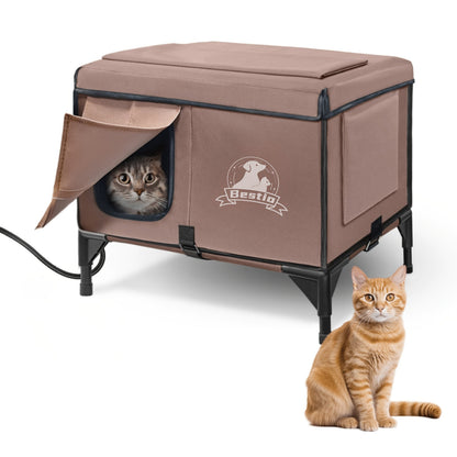 3-in-1 Heated Cat House with Removable Warming Pad & Elevated Bed – Chew-Resistant Cord, Double Door, All-Season Indoor Outdoor Cat Shelter Cave Condo for Cats Kittens & Small Dogs