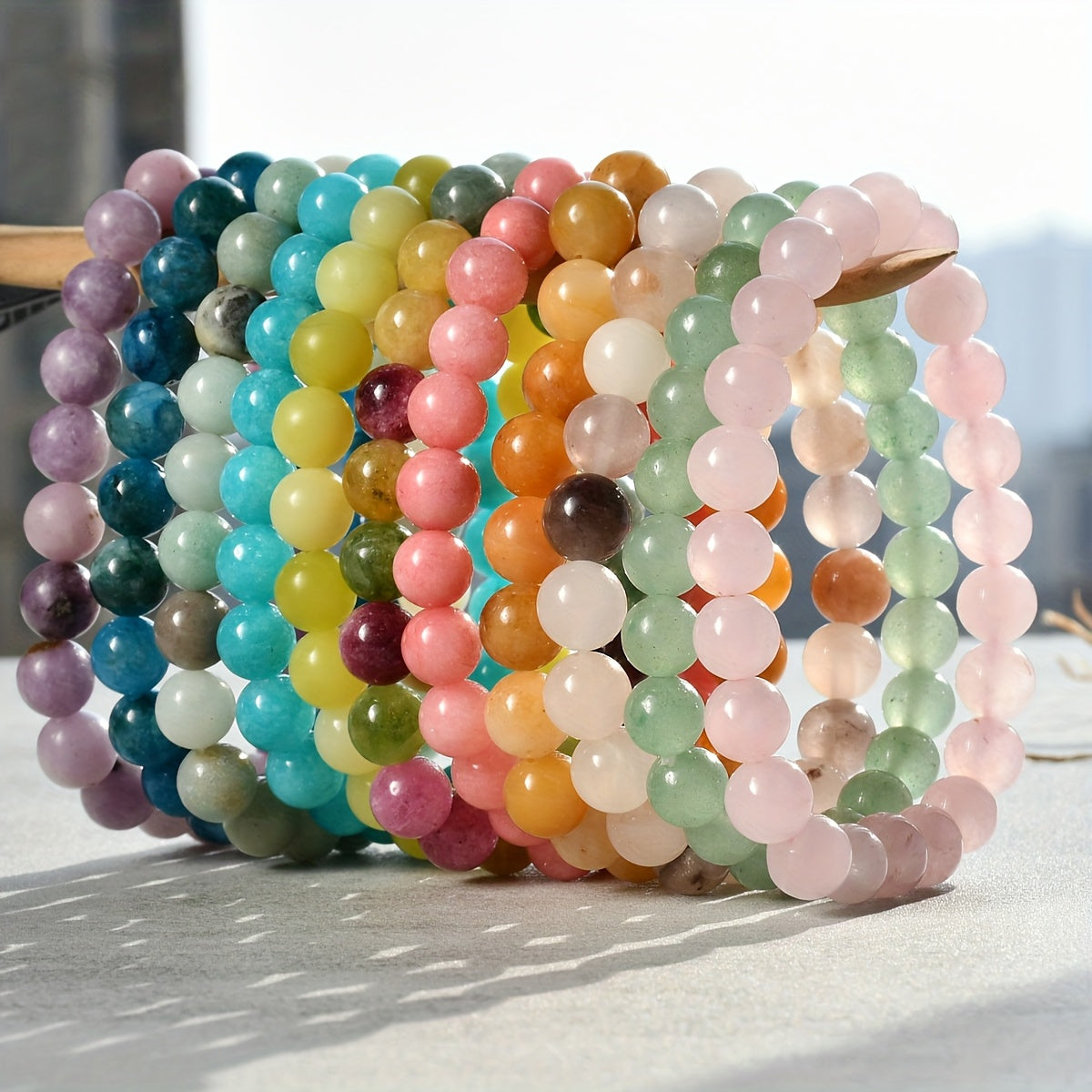 20pc Glass Bead Stretch Bracelet Set for Women & Men – 8mm Round Boho Elastic Bracelets, Random Assorted Colors, Stackable Unisex Jewelry Gift for Birthday, Christmas & Parties