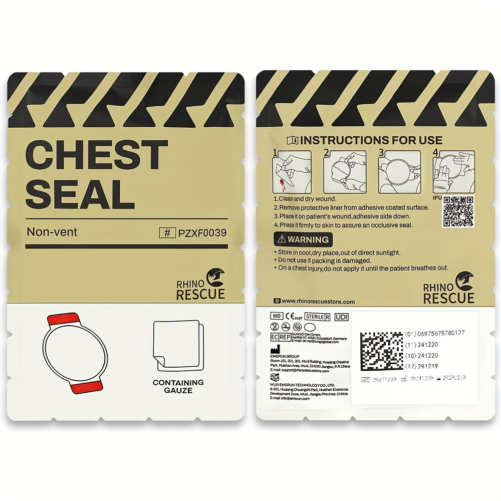 RHINO RESCUE Non-Vented Chest Seal Emergency Trauma Dressing – Portable IFAK Medical Supply for Sucking Chest Wounds, PA Nylon, FSA/HSA Eligible, Yellow