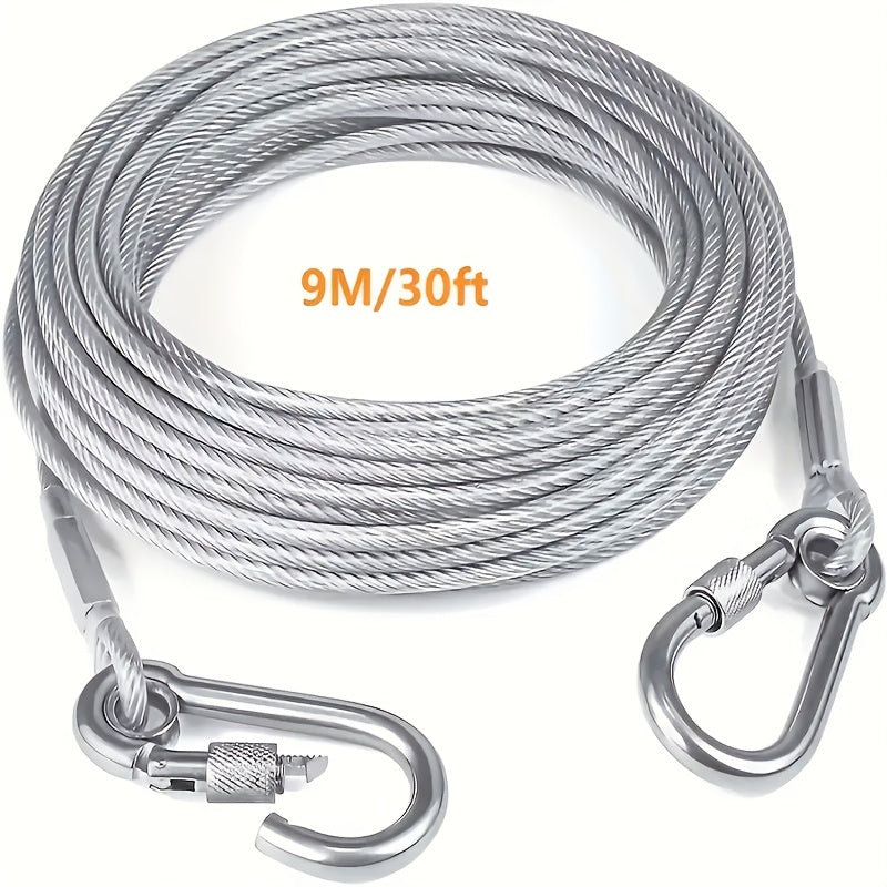 Heavy Duty Dog Tie-Out Cable 250lb with Reflective Design & Stainless Steel Swivel Hook – Tangle-Free Leash for Large Dogs – Yard, Outdoor & Camping – 30"/50ft/177" Options – Velora