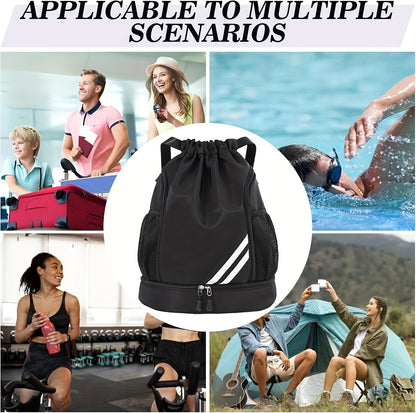 Lightweight Sports Drawstring Backpack for Men & Women | Gym Bag for Basketball Yoga Fitness | Spacious Polyester Shoulder Bag with Drawstring Closure & Inner Pouch | 6 Colors