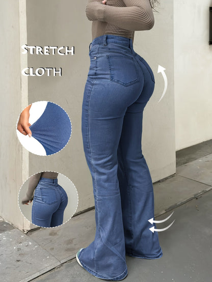 Women's Y2K Vintage High-Waist Straight Leg Denim Jeans – High Elastic Waistband, Solid Color Long Pants, 12 Colors, Sizes XS-XXL, Trendy Streetwear Fashion