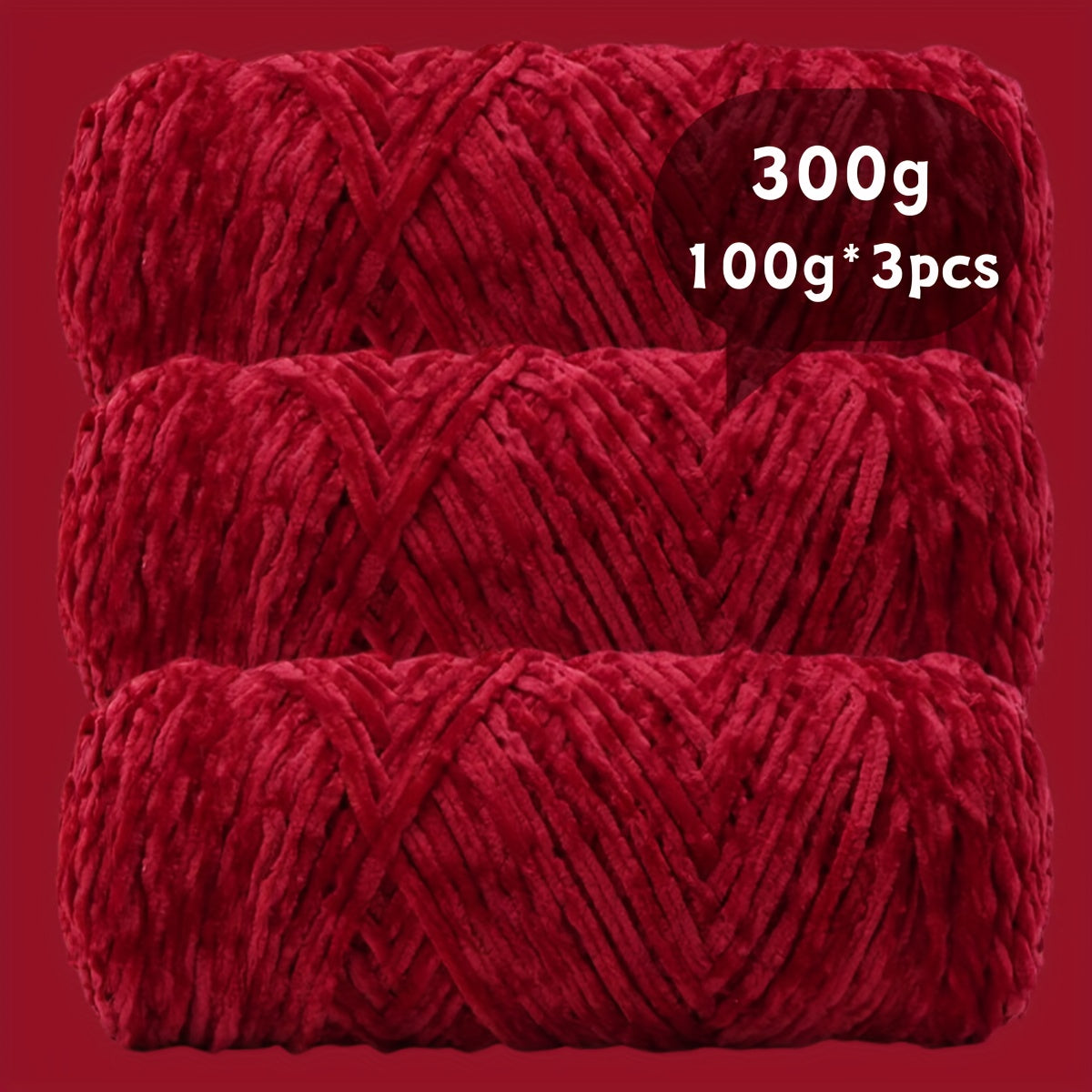 Velvet Chenille Yarn 3-Pack 300g (100g x3) Soft Bulky Knitting Crochet Yarn 47 Colors Beginner Friendly Luxury Handcraft for Sweaters Scarves Hats Dolls Bags Amigurumi DIY Projects