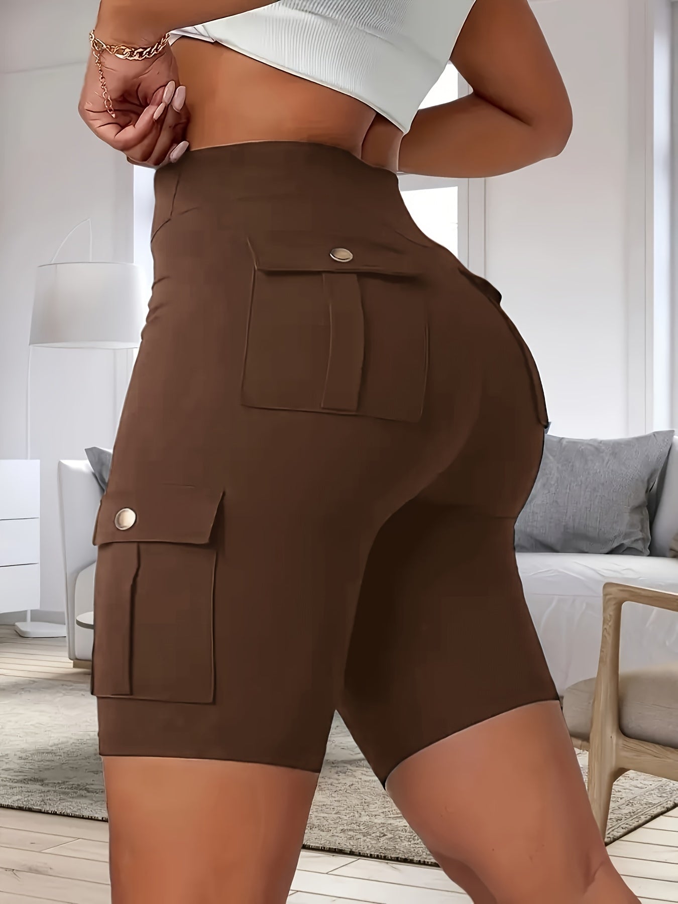 Women's High Waist Yoga Shorts with Pockets – Solid Color Soft Stretch Workout Shorts for Yoga Gym Running, Flattering Fit, Spring Summer Fall Activewear