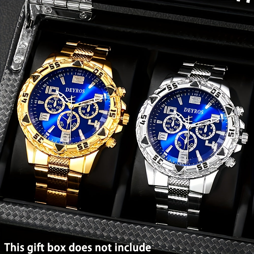2-Pack Men's Quartz Watch Set – Stainless Steel Case & Silicone Strap, Classic Round Dial, Casual & Business Wear, Sporty Style Wristwatch Gift Set for Men, Sets A B C D Available